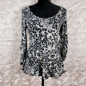 Leopard Print Peplum Top with Lace Back Detail